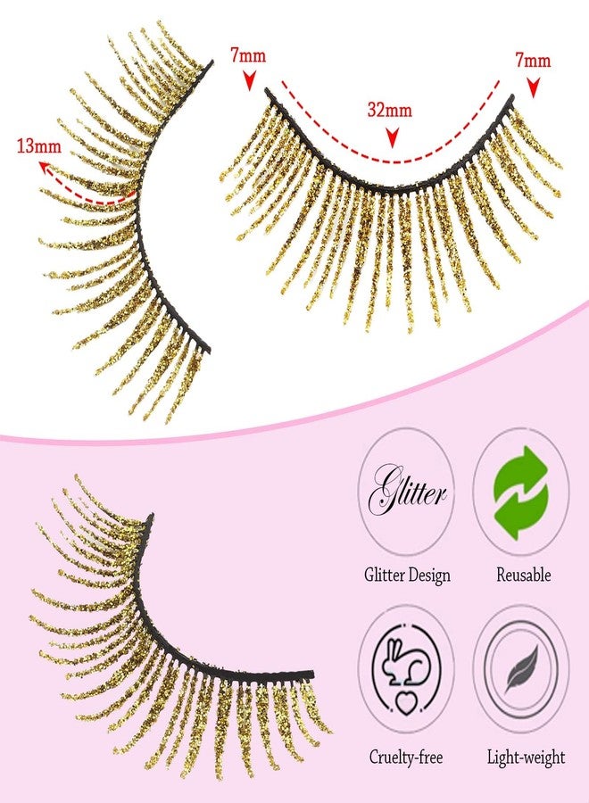 outopen 5 Pairs Glitter Lashes Halloween Gold Eyelashes Cosplay Makeup Gold Lashes Sequins Colored Lashes for Halloween Cosplay New Year Party Stage Makeup - Image 2
